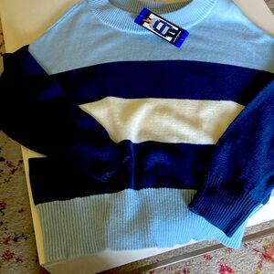 Lucky Brand Womens Blue Striped Knit Crewneck Pullover Sweater Large NWT